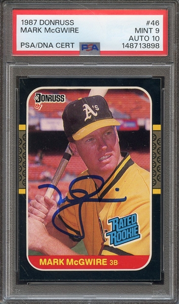 1987 DONRUSS 46 SIGNED MARK MCGWIRE PSA MINT 9 PSA/DNA AUTO 10
