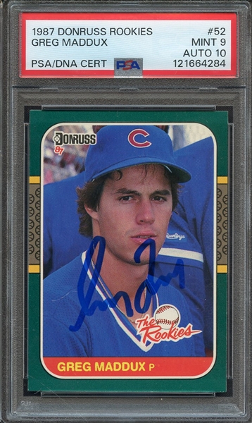 1987 DONRUSS ROOKIES 52 SIGNED GREG MADDUX PSA MINT 9 PSA/DNA AUTO 10