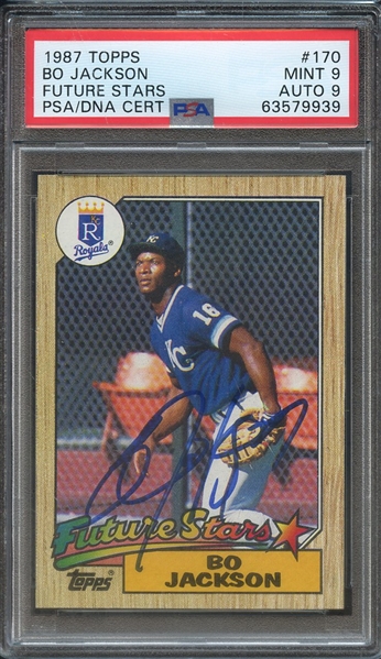 1987 TOPPS 170 SIGNED BO JACKSON PSA MINT 9 PSA/DNA AUTO 9