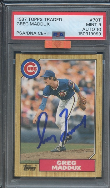1987 TOPPS TRADED 70T SIGNED GREG MADDUX PSA MINT 9 PSA/DNA AUTO 10 MBA BRONZE