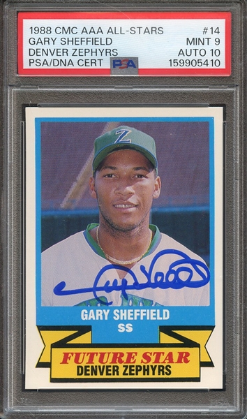 1988 CMC AAA ALL STARS 14 SIGNED GARY SHEFFIELD PSA MINT 9 PSA/DNA AUTO 10