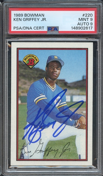 1989 BOWMAN 220 SIGNED KEN GRIFFEY JR PSA MINT 9 PSA/DNA AUTO 9