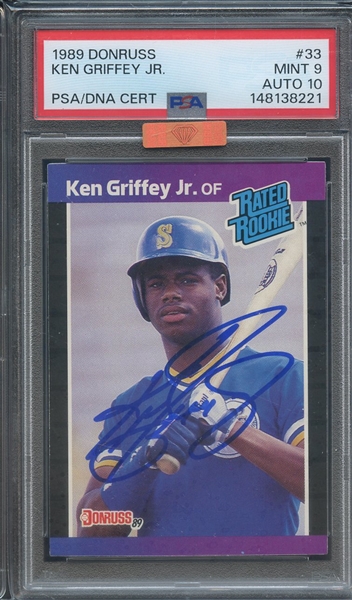 1989 DONRUSS 33 SIGNED KEN GRIFFEY JR PSA MINT 9 PSA/DNA AUTO 10 MBA BRONZE
