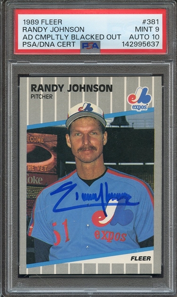 1989 FLEER 381 SIGNED RANDY JOHNSON PSA MINT 9 PSA/DNA AUTO 10