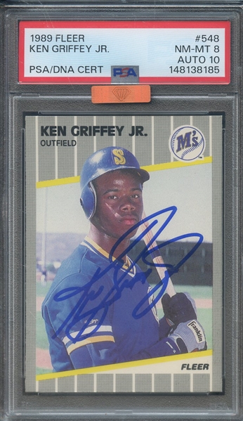 1989 FLEER 548 SIGNED KEN GRIFFEY JR PSA NM-MT 8 PSA/DNA AUTO 10 MBA BRONZE