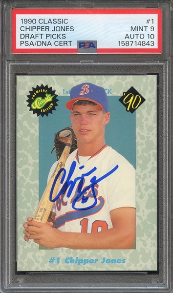 1990 CLASSIC 1 SIGNED CHIPPER JONES PSA MINT 9 PSA/DNA AUTO 10
