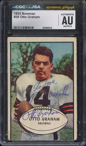 1953 BOWMAN 26 SIGNED OTTO GRAHAM CGC AUTHENTIC JSA AUTO 9