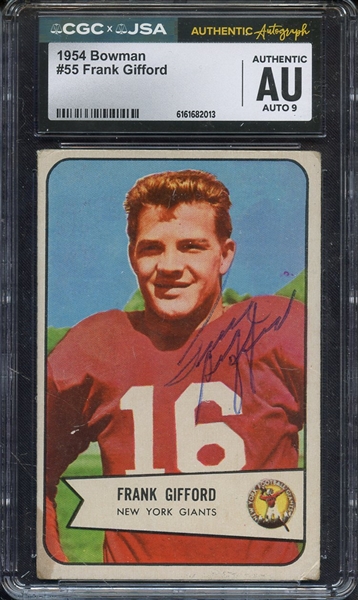 1954 BOWMAN 55 SIGNED FRANK GIFFORD CGC AUTHENTIC JSA AUTO 9
