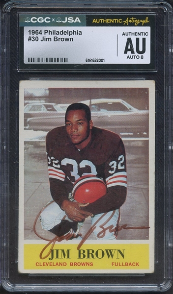 1964 PHILADELPHIA 30 SIGNED JIM BROWN CGC AUTHENTIC JSA AUTO 8