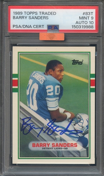 1989 TOPPS TRADED 83T SIGNED BARRY SANDERS PSA MINT 9 PSA/DNA AUTO 10 MBA BRONZE