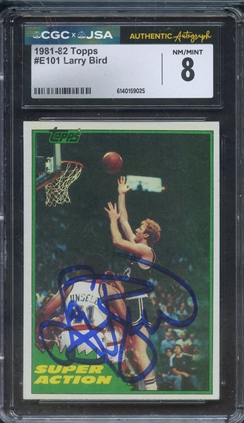 1981 TOPPS E101 SIGNED LARRY BIRD CGC NM-MT 8 JSA AUTO AUTHENTIC