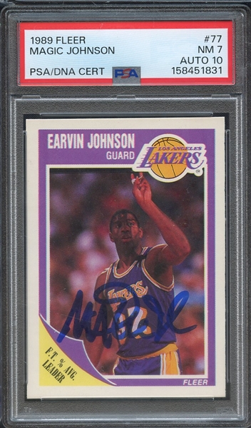1989 FLEER 77 SIGNED MAGIC JOHNSON PSA NM 7 PSA/DNA AUTO 10