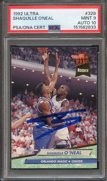 1992 ULTRA 328 SIGNED SHAQUILLE O'NEAL PSA MINT 9 PSA/DNA AUTO 10