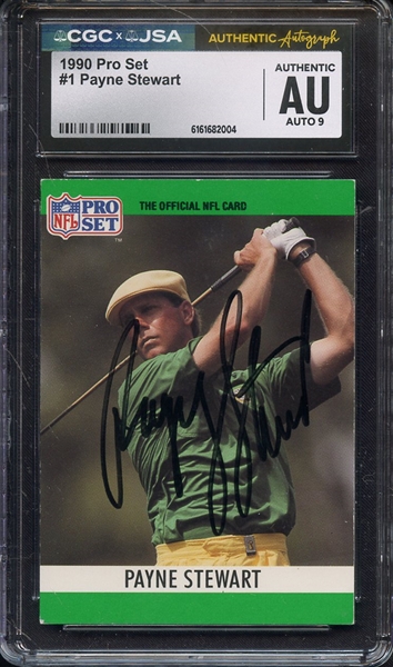 1990 PRO SET 1 SIGNED PAYNE STEWART CGC AUTHENTIC JSA AUTO 9