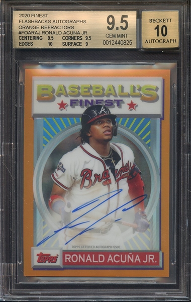 2020 FINEST FLASHBACKS AUTOGRAPHS RONALD ACUNA JR BGS GEM MINT 9.5 AUTO 10