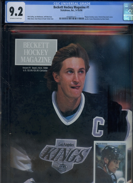 WAYNE GRETZKY HOCKEY BECKETT NUMBER 1 ISSUE SEPTEMBER/OCTOBER 1990 CGC 9.2 OFF WHITE TO WHITE