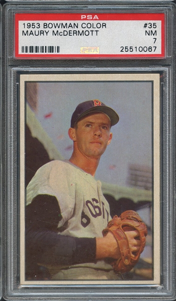 1953 BOWMAN COLOR 35 MAURY McDERMOTT PSA NM 7