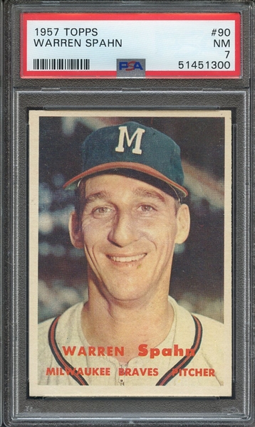 1957 TOPPS 90 WARREN SPAHN PSA NM 7