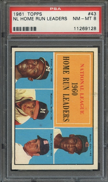1961 TOPPS 43 NL HOME RUN LEADERS PSA NM-MT 8