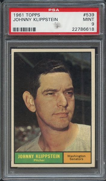 1961 TOPPS 539 JOHNNY KLIPPSTEIN PSA MINT 9