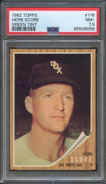 1962 TOPPS 116 HERB SCORE GREEN TINT PSA NM+ 7.5