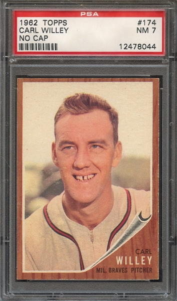 1962 TOPPS 174 CARL WILLEY NO CAP PSA NM 7