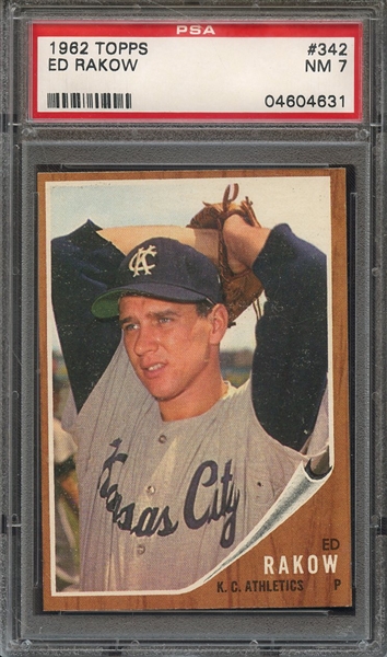 1962 TOPPS 342 ED RAKOW PSA NM 7