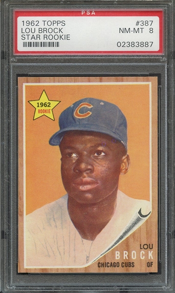 1962 TOPPS 387 LOU BROCK STAR ROOKIE PSA NM-MT 8