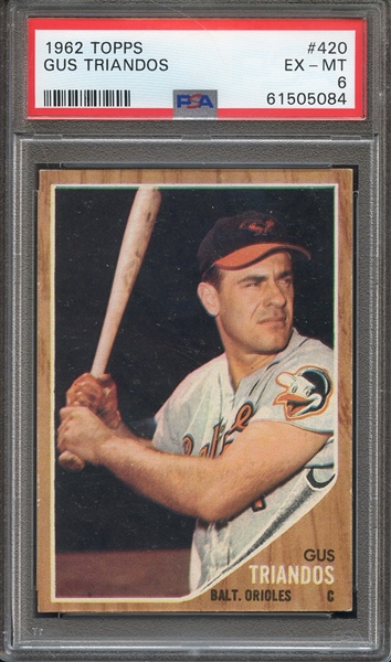 1962 TOPPS 420 GUS TRIANDOS PSA EX-MT 6