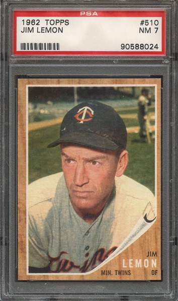 1962 TOPPS 510 JIM LEMON PSA NM 7