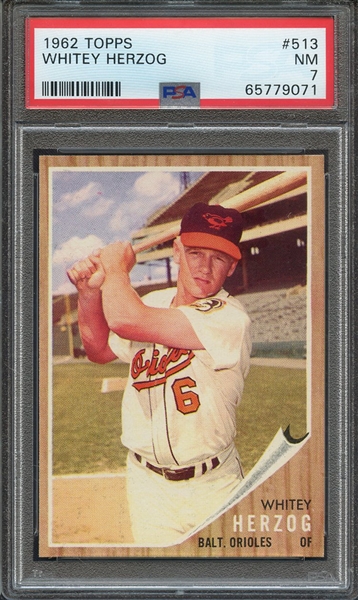 1962 TOPPS 513 WHITEY HERZOG PSA NM 7