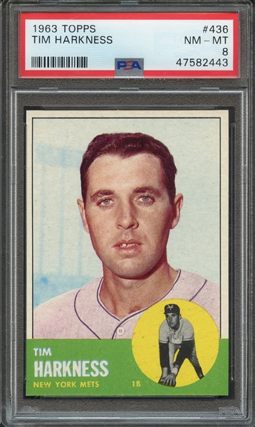 1963 TOPPS 436 TIM HARKNESS PSA NM-MT 8