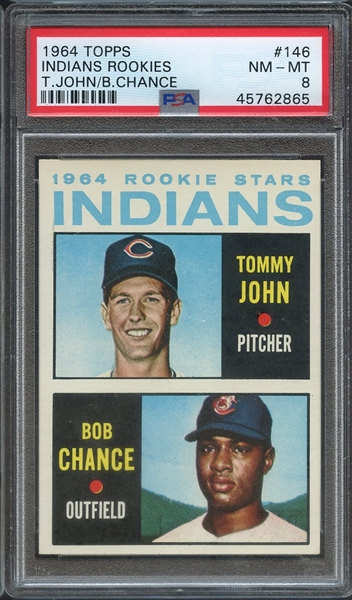 1964 TOPPS 146 INDIANS ROOKIES T.JOHN/B.CHANCE PSA NM-MT 8
