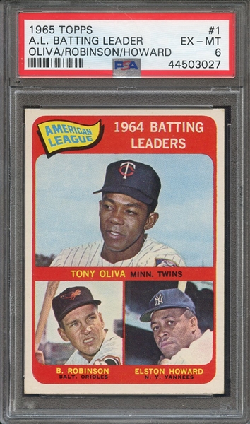 1965 TOPPS 1 A.L. BATTING LEADER OLIVA/ROBINSON/HOWARD PSA EX-MT 6