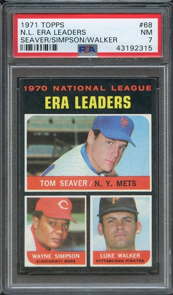 1971 TOPPS 68 N.L. ERA LEADERS SEAVER/SIMPSON/WALKER PSA NM 7