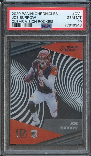 2020 PANINI CHRONICLES CLEAR VISION ROOKIES CV1 JOE BURROW CLEAR VISION ROOKIES PSA GEM MT 10