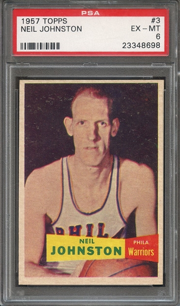 1957 TOPPS 3 NEIL JOHNSTON PSA EX-MT 6