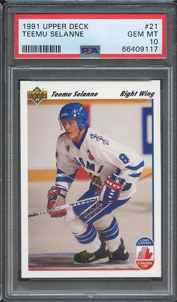1991 UPPER DECK 21 TEEMU SELANNE PSA GEM MT 10