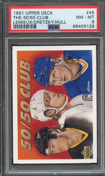 1991 UPPER DECK 45 LEMIEUX/GRETZKY/HULL PSA NM-MT 8