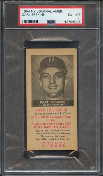 1954 NY JOURNAL AMERICAN CARL ERSKINE PSA EX-MT 6
