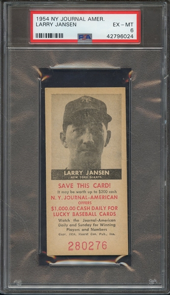 1954 NY JOURNAL AMERICAN LARRY JANSEN PSA EX-MT 6