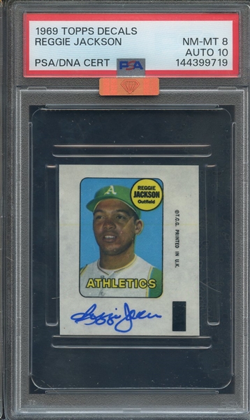 1969 TOPPS DECALS SIGNED REGGIE JACKSON PSA NM-MT 8 PSA/DNA AUTO 10 MBA BRONZE