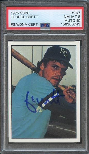 1975 SSPC 167 SIGNED GEORGE BRETT PSA NM-MT 8 PSA/DNA AUTO 10