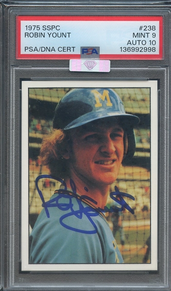 1975 SSPC 238 SIGNED ROBIN YOUNT PSA MINT 9 PSA/DNA AUTO 10 MBA SILVER