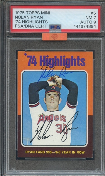 1975 TOPPS MINI 5 SIGNED NOLAN RYAN PSA NM 7 PSA/DNA AUTO 9 MBA BRONZE