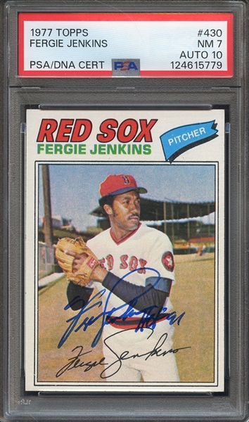 1977 TOPPS 430 SIGNED FERGIE JENKINS HOF 91 PSA NM 7 PSA/DNA AUTO 10