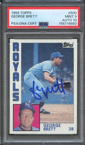 1984 TOPPS 500 SIGNED GEORGE BRETT PSA MINT 9 PSA/DNA AUTO 10