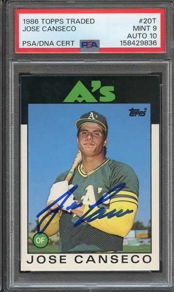 1986 TOPPS TRADED 20T SIGNED JOSE CANSECO PSA MINT 9 PSA/DNA AUTO 10
