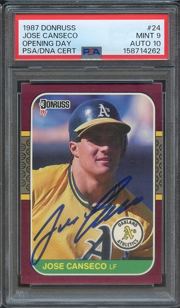 1987 DONRUSS OPENING DAY 24 SIGNED JOSE CANSECO PSA MINT 9 PSA/DNA AUTO 10