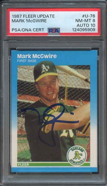 1987 FLEER UPDATE U76 SIGNED MARK MCGWIRE PSA NM-MT 8 PSA/DNA AUTO 10